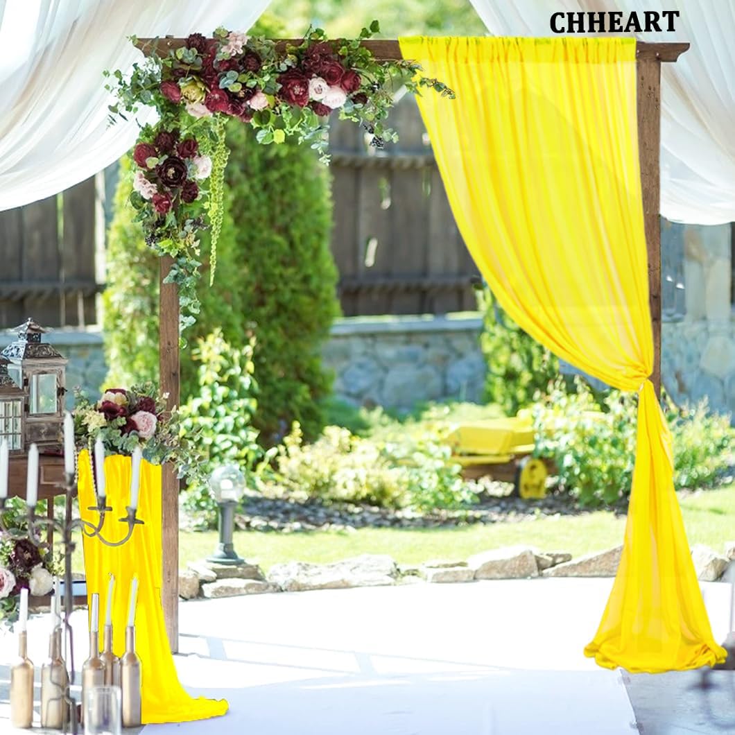 Wedding Arch Draping Fabric 20 Ft Yellow Chiffon Drapes for Wedding Sheer Drapery Chiffon Fabric Drape for Party Ceremony Arch Stage Decorations