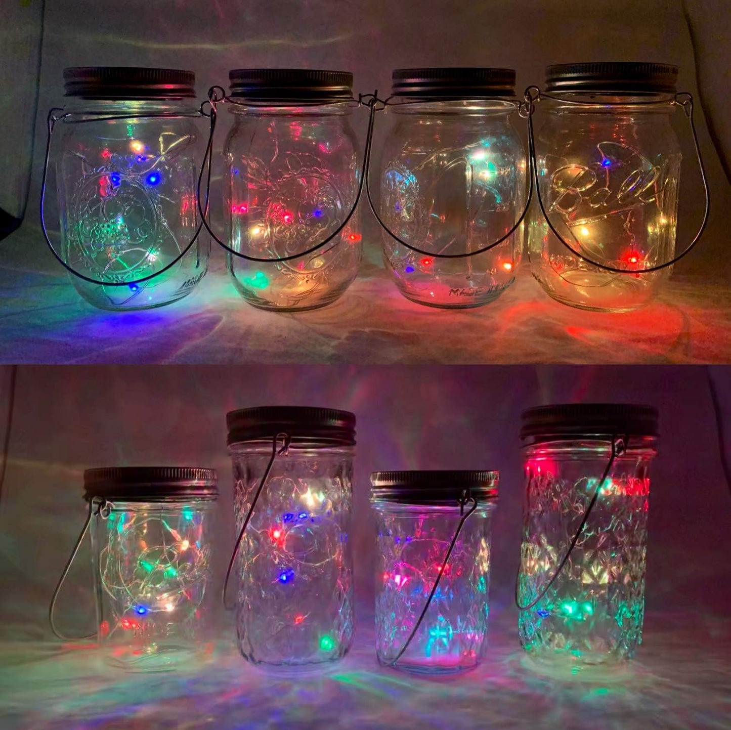 Solar Mason Jar Lights, 6 Pack 10 LED Jar Lid String Lights with 6 Hangers(No Jars), Waterproof Fairy Firefly Light for Garden, Patio, Outdoor, Yard, Lawn Decor(5 Colors)