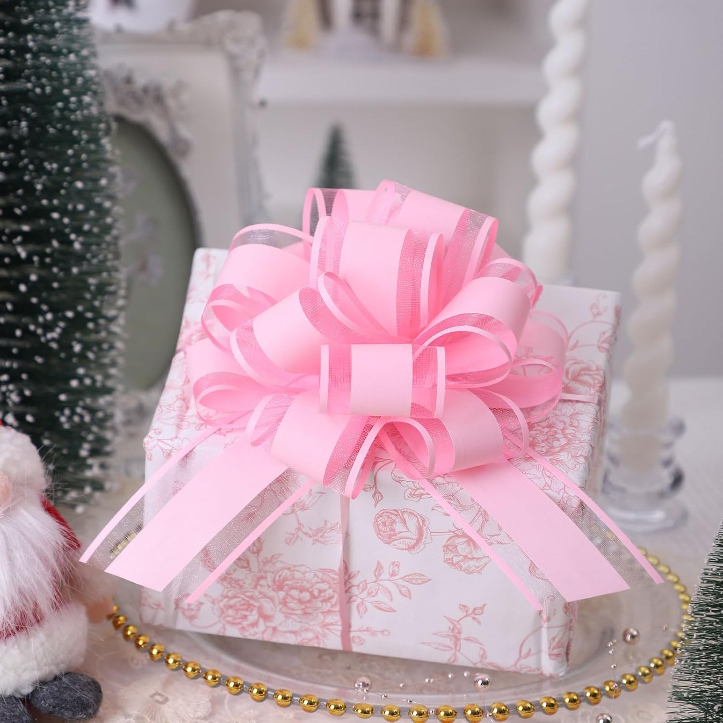 6Pcs 6inch Pull Bow Gift Wrapping,Pull Bow For Gift Basket, Gift Bag Box Wrapping Decor, Valentines Day, Birthday, Anniversary, Wedding, Flower Packaging (Pink)