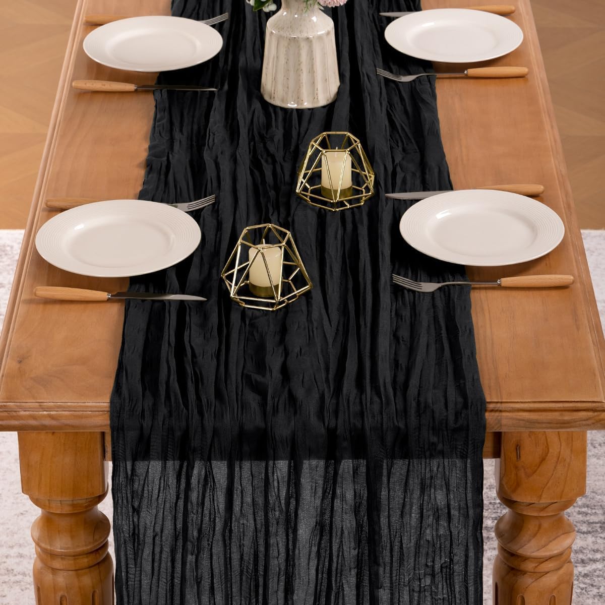 MLMW Halloween Table Runner Cheesecloth Black Boho Gauze Cheese Cloth 160 inch Rustic Sheer Table Runner 13.3ft for Party Wedding Baby Bridal Shower Birthday