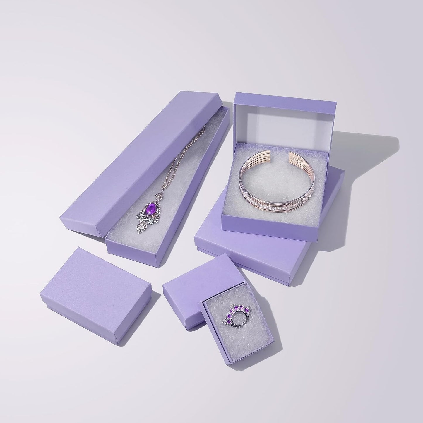 TheDisplayGuys - 25-Pack #53 Kraft Paper Cardboard Gift Boxes/Jewelry Cases w. Cotton Padding & Lid - Light Lavender - (5.4" x 3.9" x 1.0")