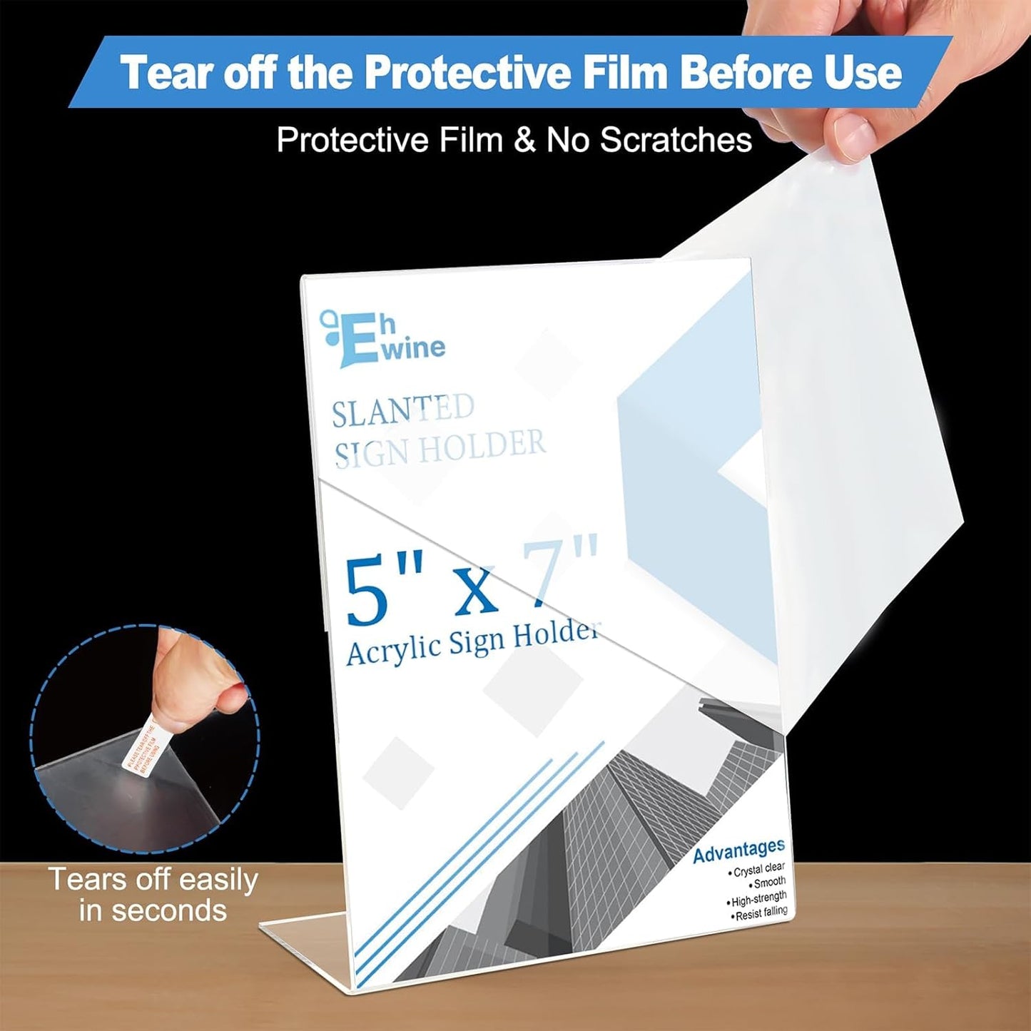 EHWINE 12 Pack 5 x 7 Acrylic Sign Holder, Clear Plastic Signs Display Stand, Vertical Slanted Back Paper Holder Stand up Table Top Sign Holders Flyer Stand Frames Suitable for Office Business Store