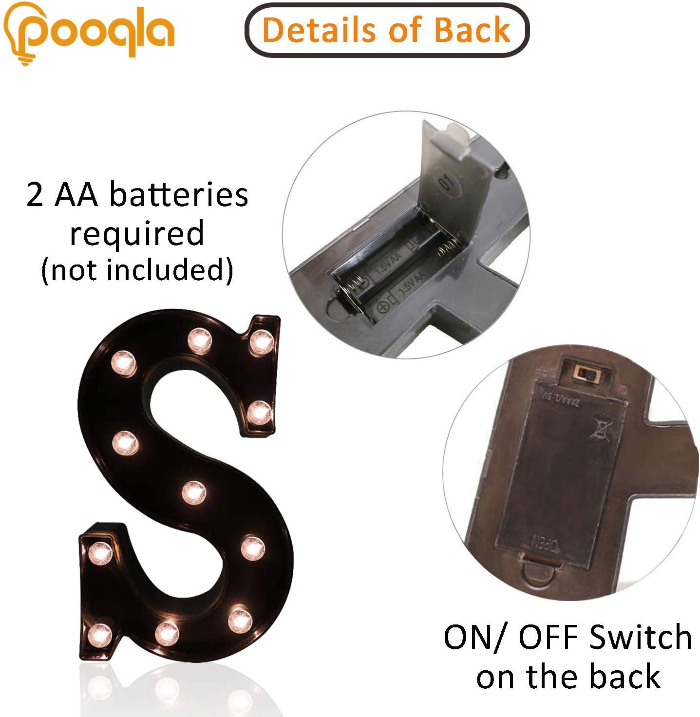 LED Illuminated Letter Marquee Signs - Alphabet Letters Lights for Wedding Birthday Party Christmas Night Light Lamp Home Bar Decoration (S - Black)