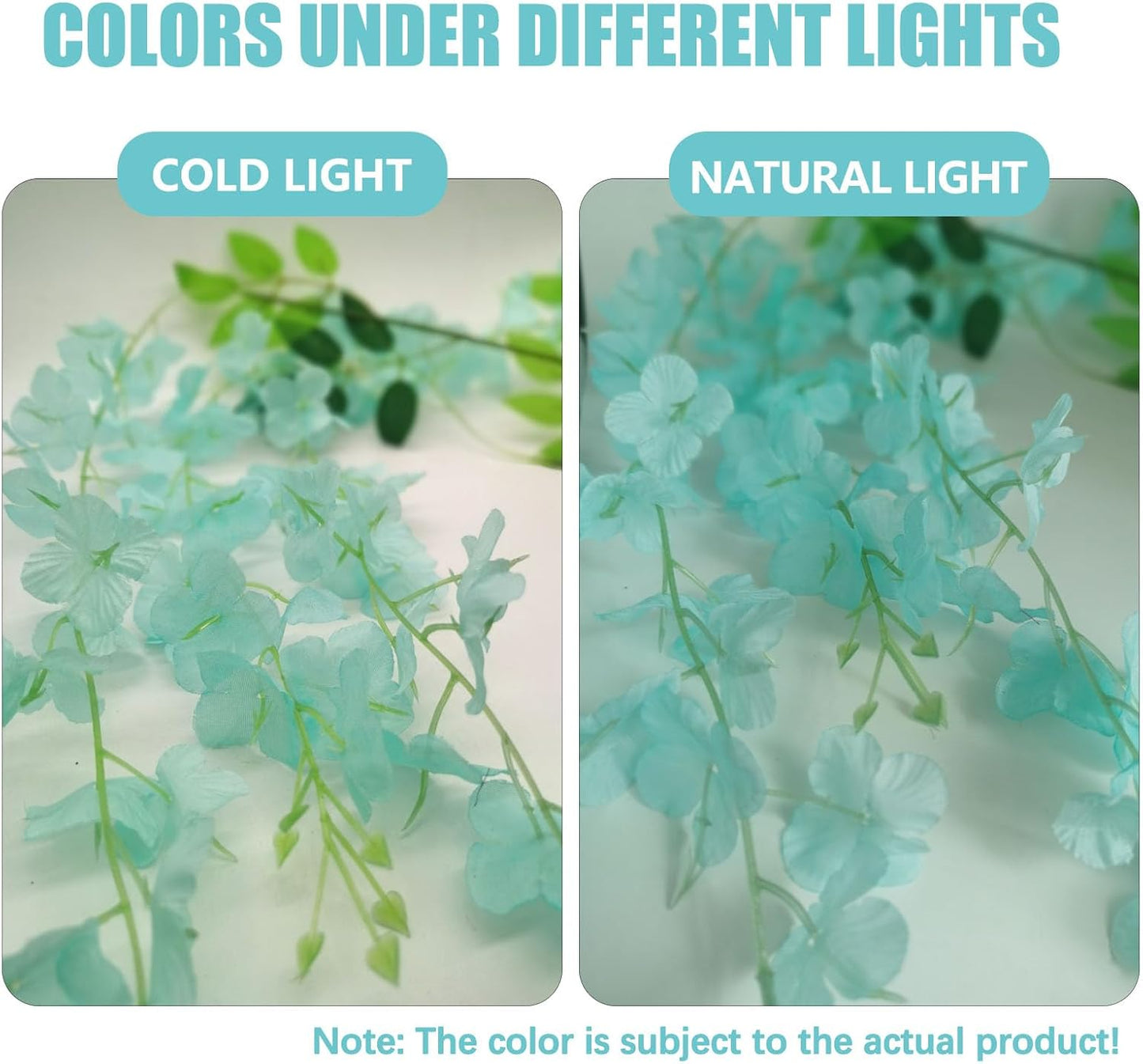 36 Pack Teal Wisteria Hanging Flowers, 3.44 Ft Fake Hanging Flowers, Artificial Wisteria Garland Vines for Wedding Room Backdrop Outdoor Patio Garden Decoration