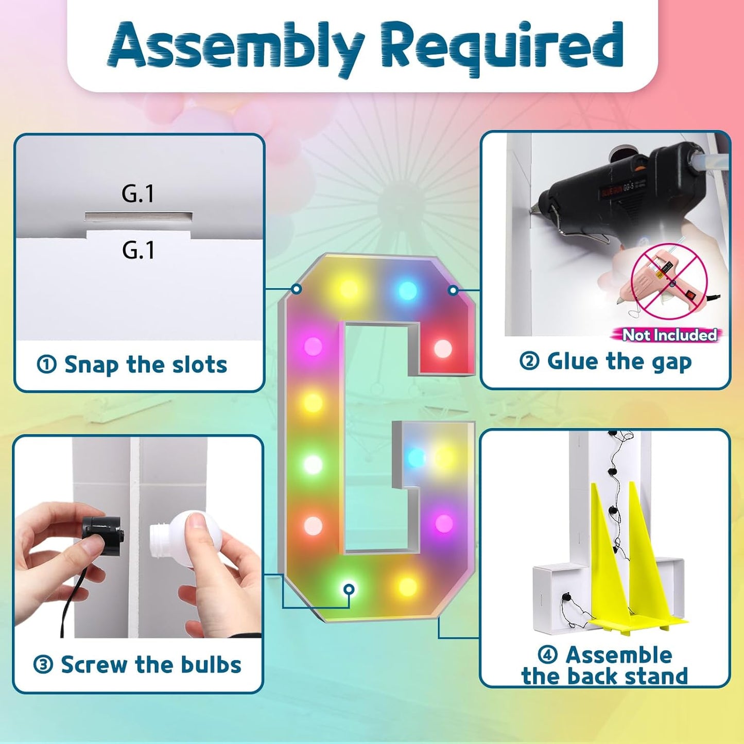 imprsv 4FT Colorful Marquee Light Up Letters G, 18 Colors Large Light up Letters Alphabet Sign with Remote, Large Marry Me Sign, Birthday Party Decorations Baby Shower Anniversary Wedding Decoration