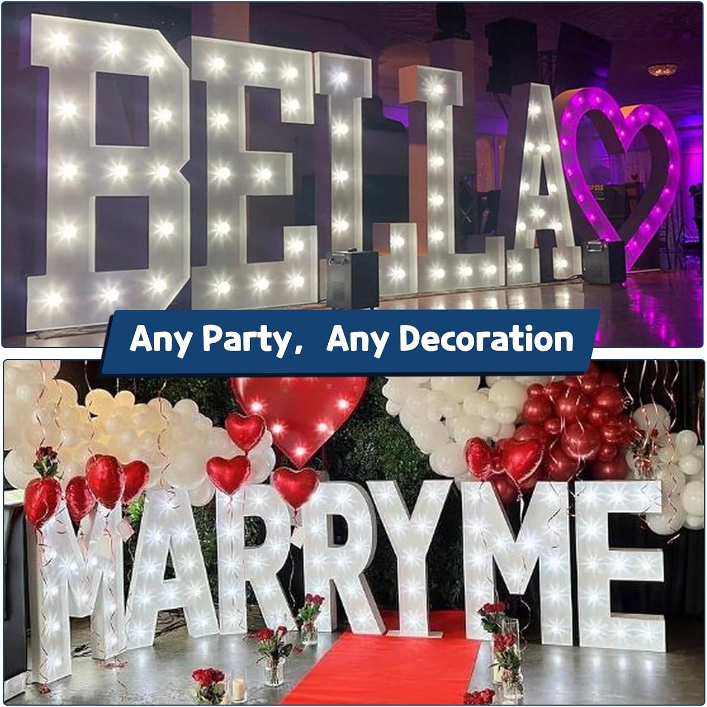Marquee Letters 3 Feet Tall Large Light Up Letters Baby Shower Decorations Wedding Engagement Proposal White Party Decorations Marry Me Sign XOXO Big Cardboard Backdrop X