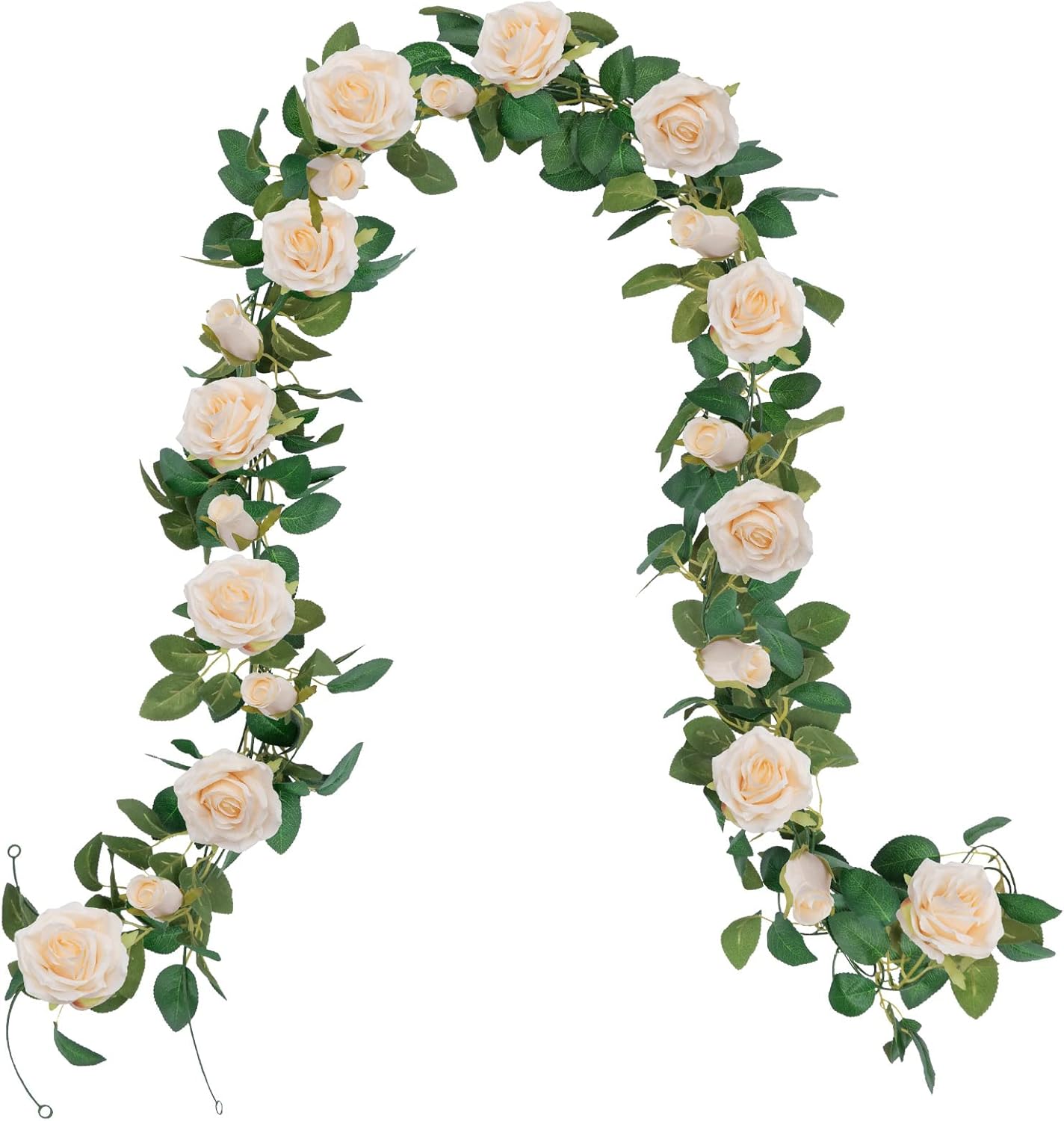 U'Artlines 3 Pack Artificial Champagne Rose Vines Floral Garlands Total 19.5 Ft Fake Vine Silk Flower Garland for Indoor Outdoor Home Wedding Arch Garden Wall Decoration