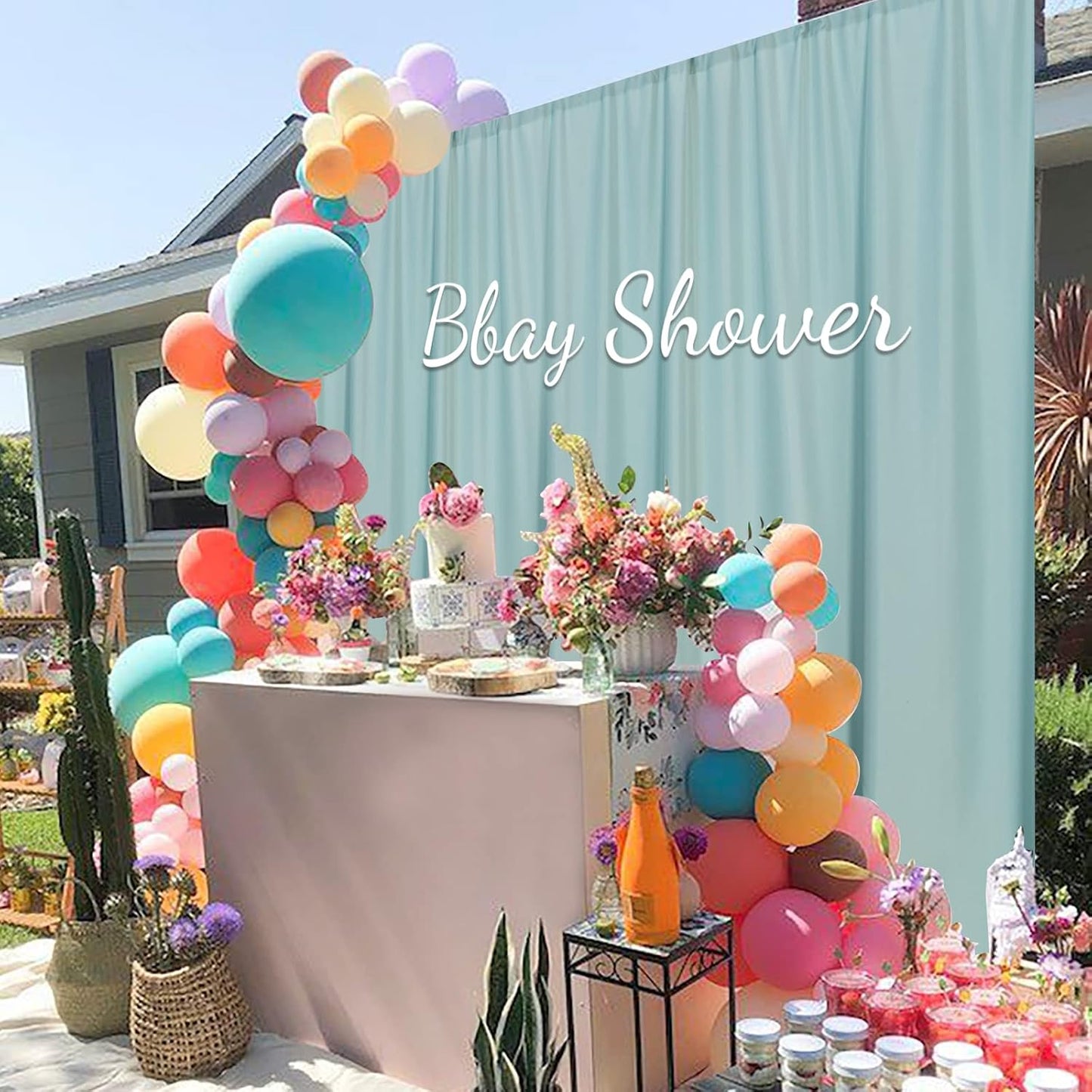 MYSKY HOME Light Green Backdrop Curtains for Parties, Weddings, Stage & Photography - 5ft x 10ft, 2 Panels