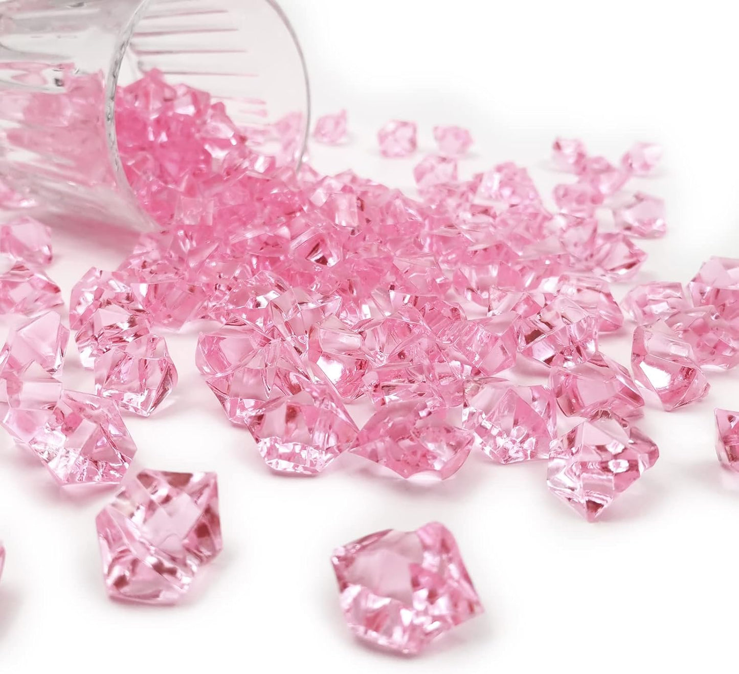 Fake Ice Rocks, 150 PCS Pink Acrylic Ice Rocks Pink Fake Crushed Ice Cubes,Vase Fillers for Valentine's Day