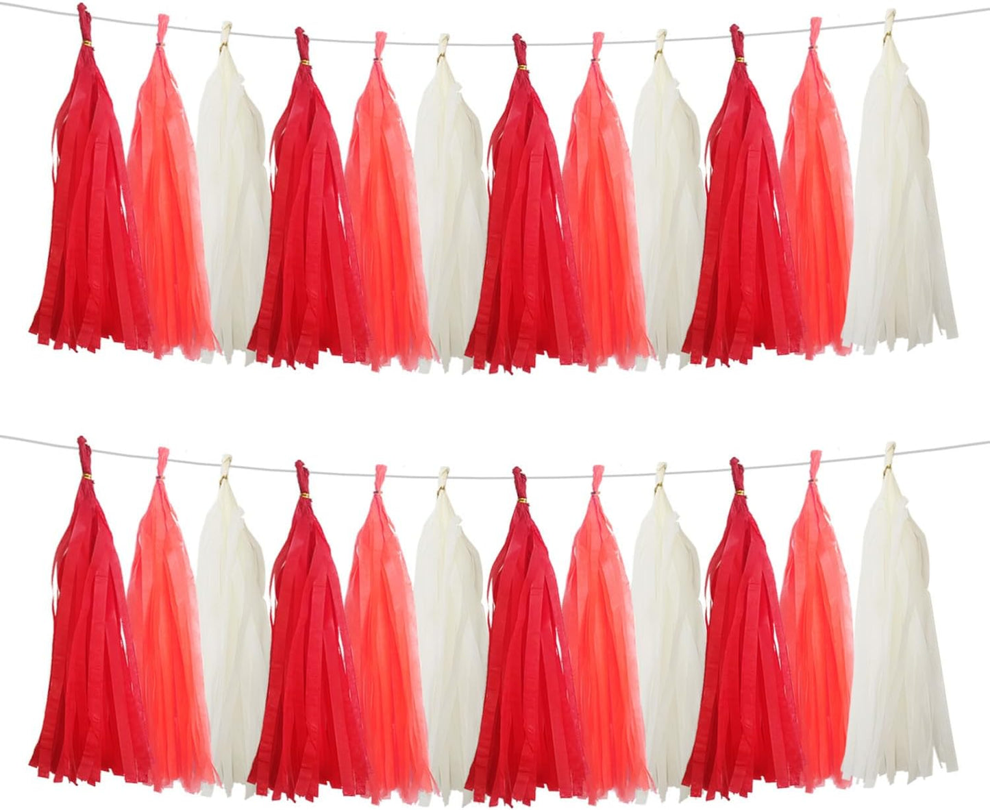 GAKA Red and White Tissue Paper Tassel(3 Colors),Paper Tassel Garland Banner for Wedding Birthday Party Decor Supplies,15 PC