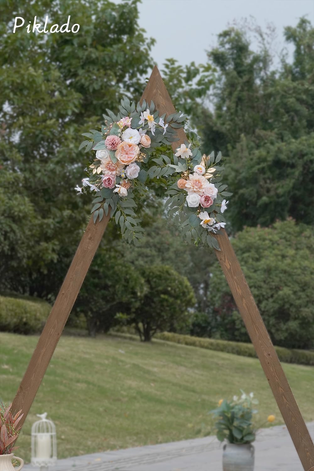 Faux Flower Swag Set of 2 for Wedding Welcome Signs Floral Swag Wedding Reception Ceremony Signs Decor (Champagne & Pink)