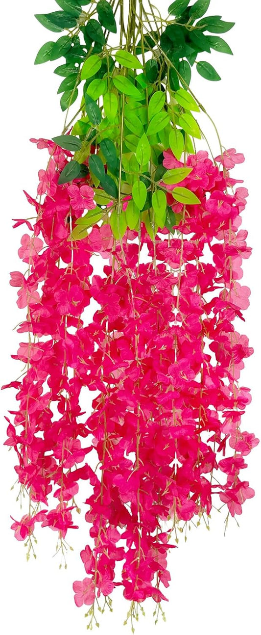 5 Pack Fuchsia Wisteria Hanging Flowers Garland, 3.77 Feet Artificial Flower Vines, Fake Wisteria, Artificial Vines Hanging Garland for Backdrop Outdoor Yard Garden Decor