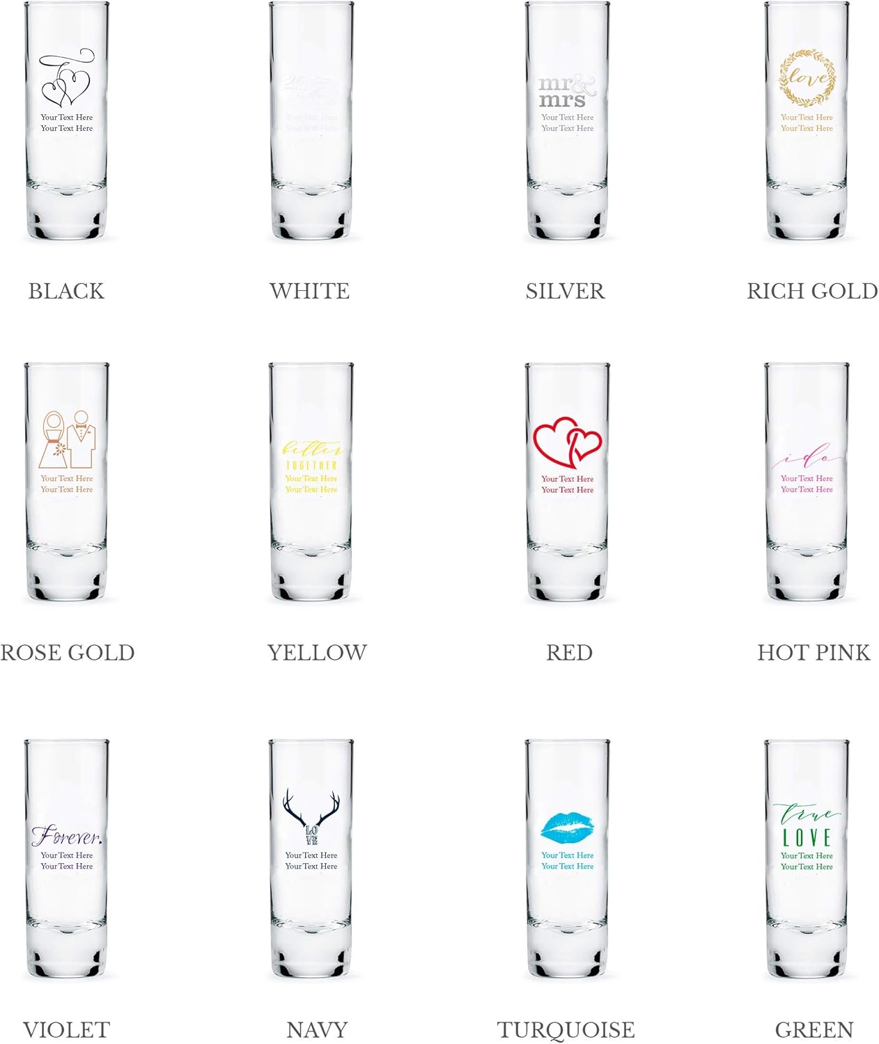 WEDDINGSTAR Personalized 2.5oz Tall Shot Glass Customizable Full Color Print - 132 pack