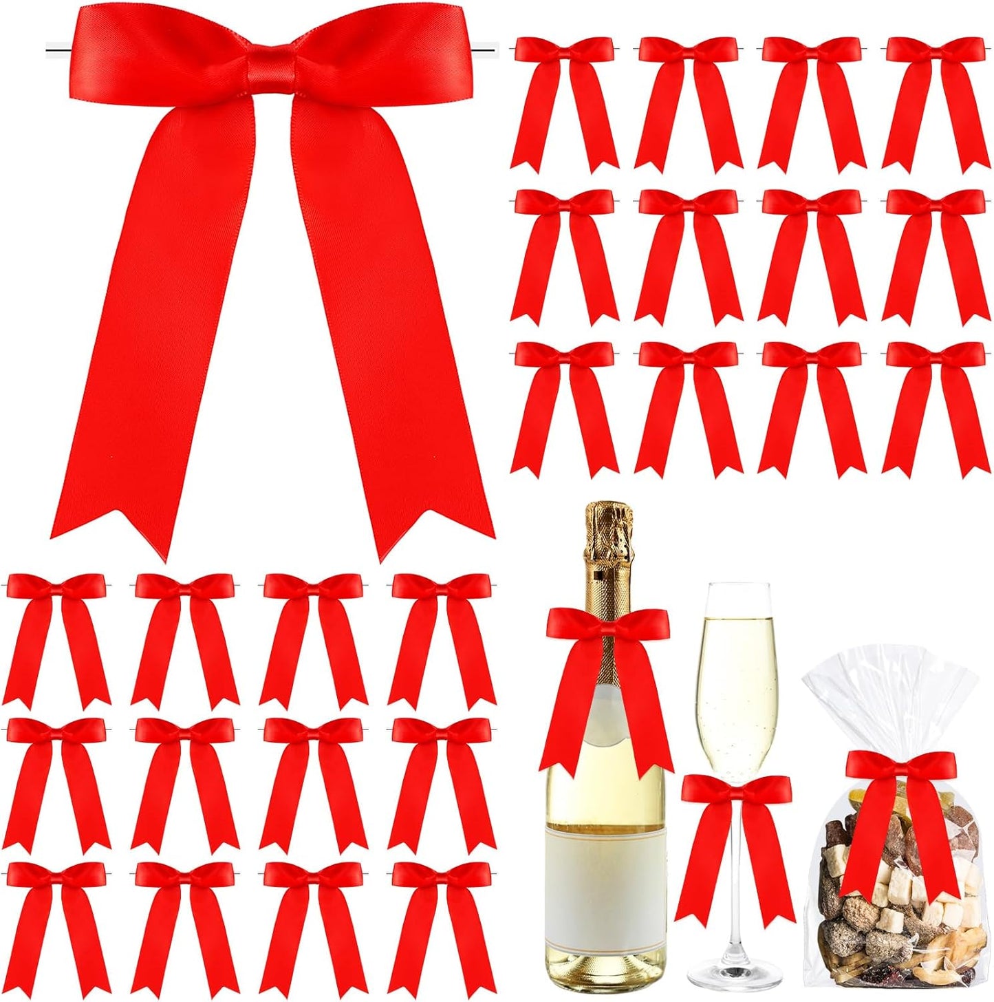 Riceshoot 24 Pcs Satin Ribbon Bow 3.5x5 Inch Twist Tie Bows for Gift Balloon Bag Cake Craft DIY Wedding Birthday Party Decor