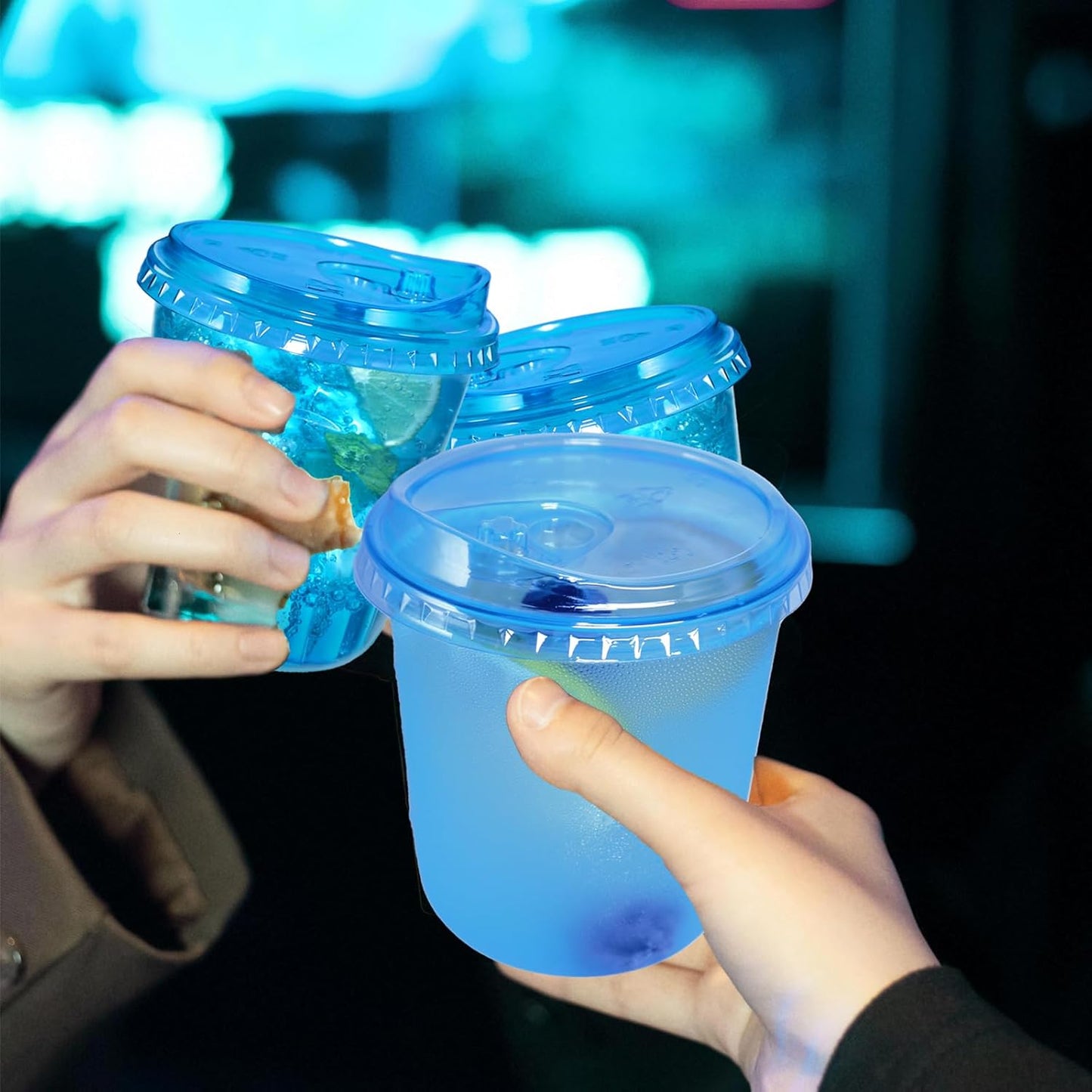 12oz Disposable Stemless Glasses With Strawless Sip Lids,PET Disposable Drinking Cups,Clear Plastic Wine Glasses for Parties Birthday,Wedding,Meeting,Christmas Party Supplies. (50, Blue)