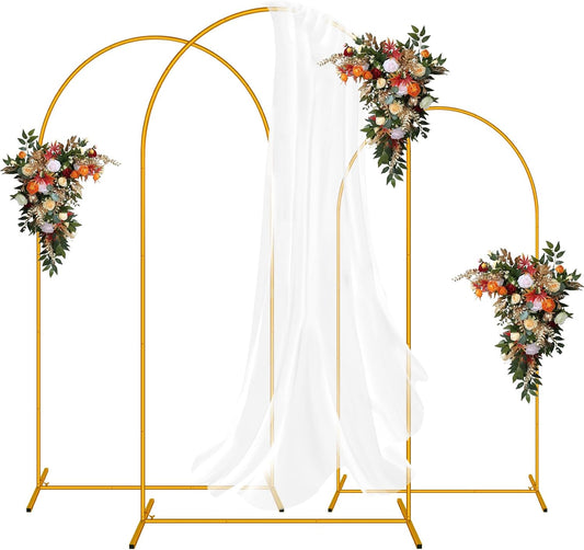 3 Pack Arch Backdrop Stand (7.2FT/6.6FT/6FT), Easy Assembly Backdrop Arch, Gold Wedding Arch Stand, Balloon Arch Stand for Photo Backdrop