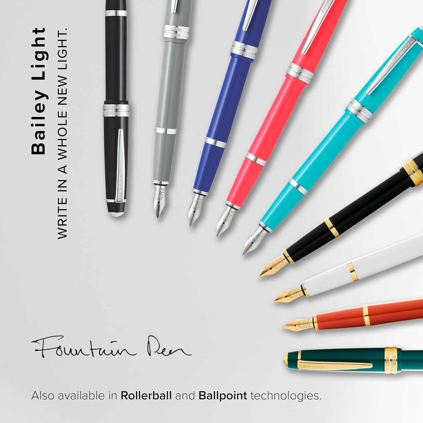 Cross Bailey Light Refillable Fountain Presented in a Everyday Gift Box - Medium Point, Black Ink, Polished Teal