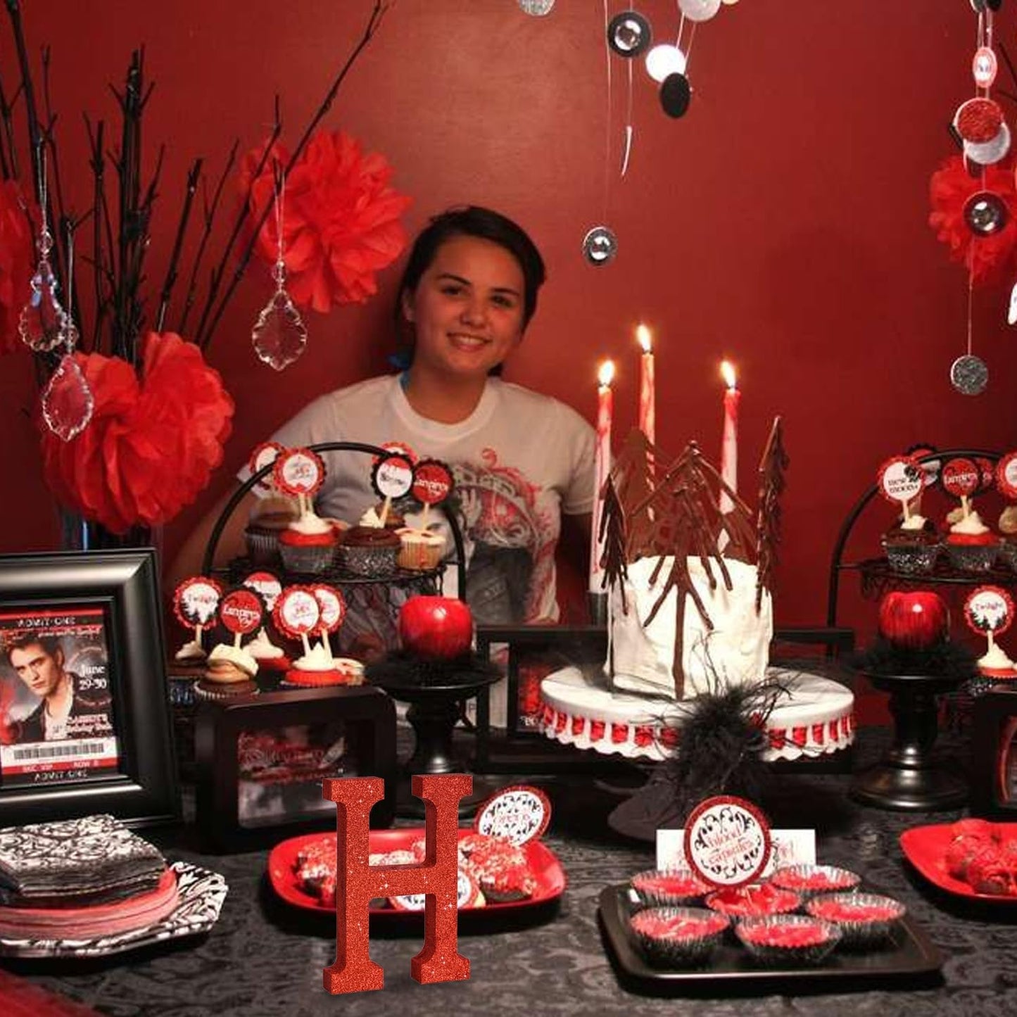 TONIFUL 8 Inch Red Glitter Letter H Table Centerpiece A-Z Red Birthday Party Decorations,Red Alphabet H for Birthday,Chrismas,Graduation,Bridal Shower,Wedding,Anniversary Party Supplies