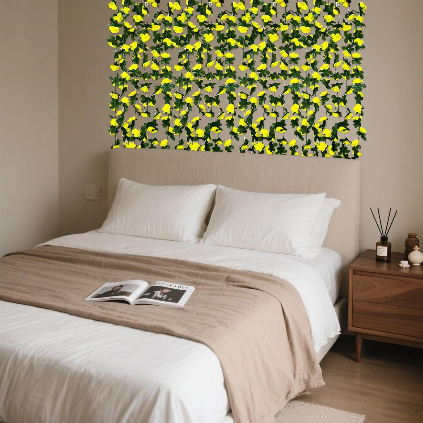 16Pcs 126Ft Yellow Rose Garland, Fake Rose Hanging Flowers, Artificial Flower Vine, Hanging Floral Vine Garland for Wedding, Birthday Party, Wall Arch, Halloween, Christmas Garden Backdrop Decor