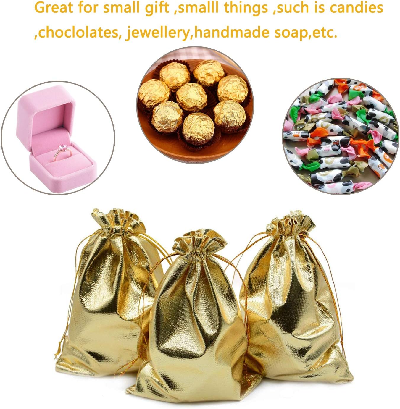 Pack of 100 5"x 7" Heavy Duty Gold Drawstring Organza Jewelry Pouches Wedding Party Christmas Favor Gift Candy Chocolate Bags (Gold, 5"x 7")