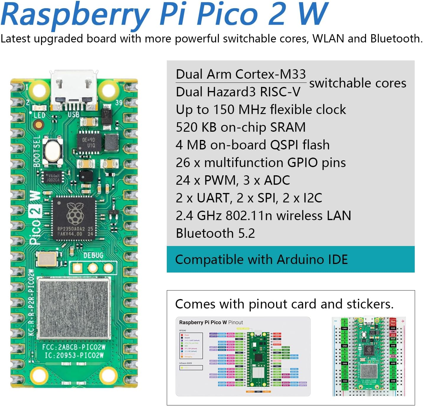 Freenove Basic Starter Kit for Raspberry Pi Pico 2 W (Included), Dual Arm Cortex-M33 and Dual Hazard3 RISC-V Microcontroller, 386-Page Detailed Tutorial, 142 Items, 55 Projects, Python C Code