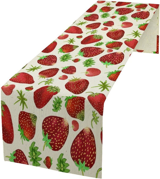 Strawberry Table Runner Spring Summer Fruit Wild Berry Forest Garden Dinner Runner for Girl Baby Shower Party Holiday Home Kitchen Dining Table Decor 13x36