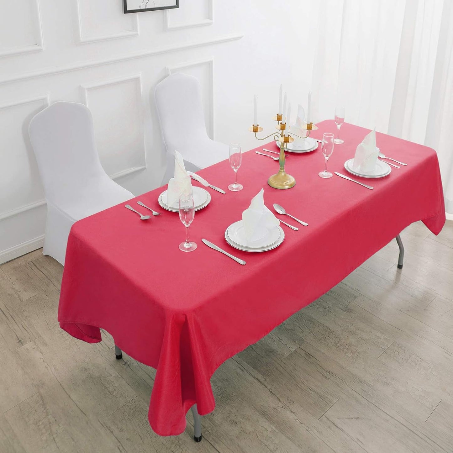 Rectangle Tablecloth 90x132 inch Washable Polyester Fabric Table Cloth for Wedding Party Dining Banquet Decoration（90x132, Red）