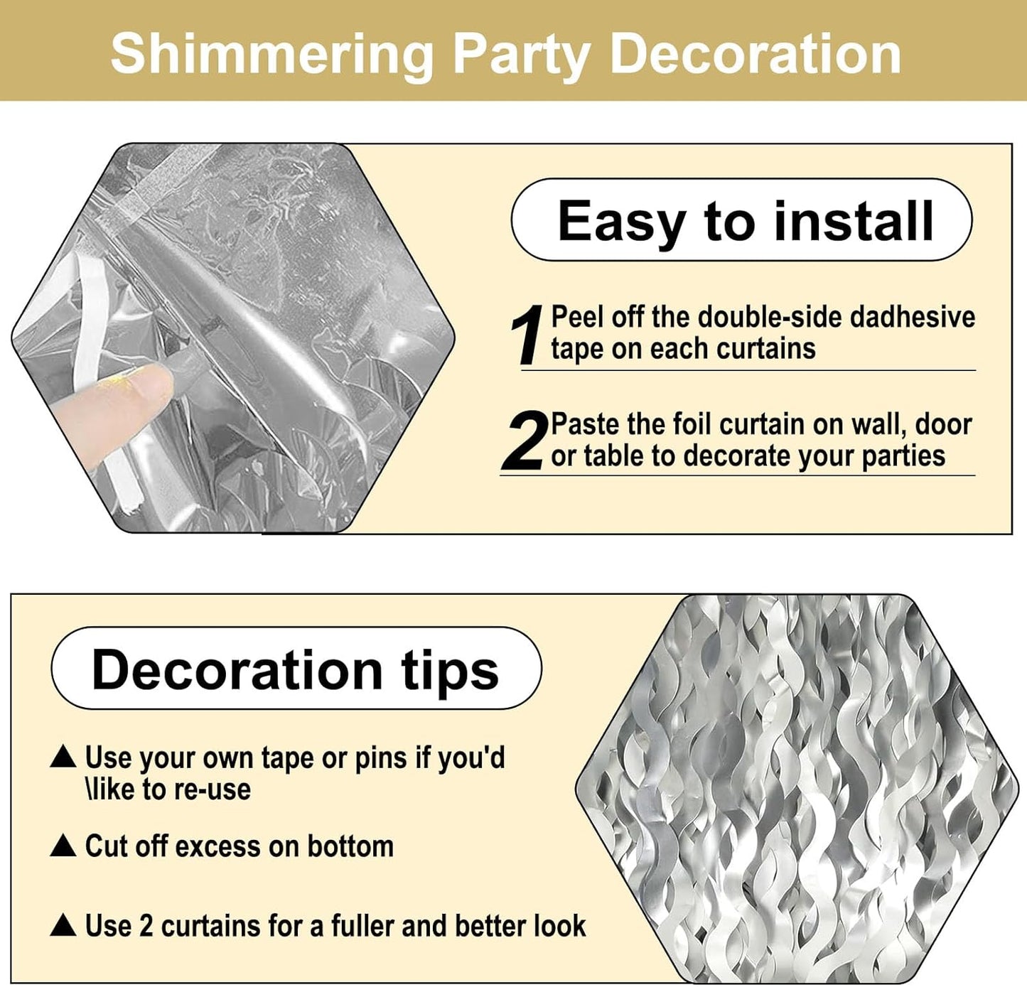 4 Pack Silver Wave Foil Fringe Curtain Backdrop, 3.28Ft x 8.2Ft Metallic Tinsel Foil Fringe Streamer Curtains for Photo Booth, Mother's Day, Easter, Birthday, Wedding Party Decoration