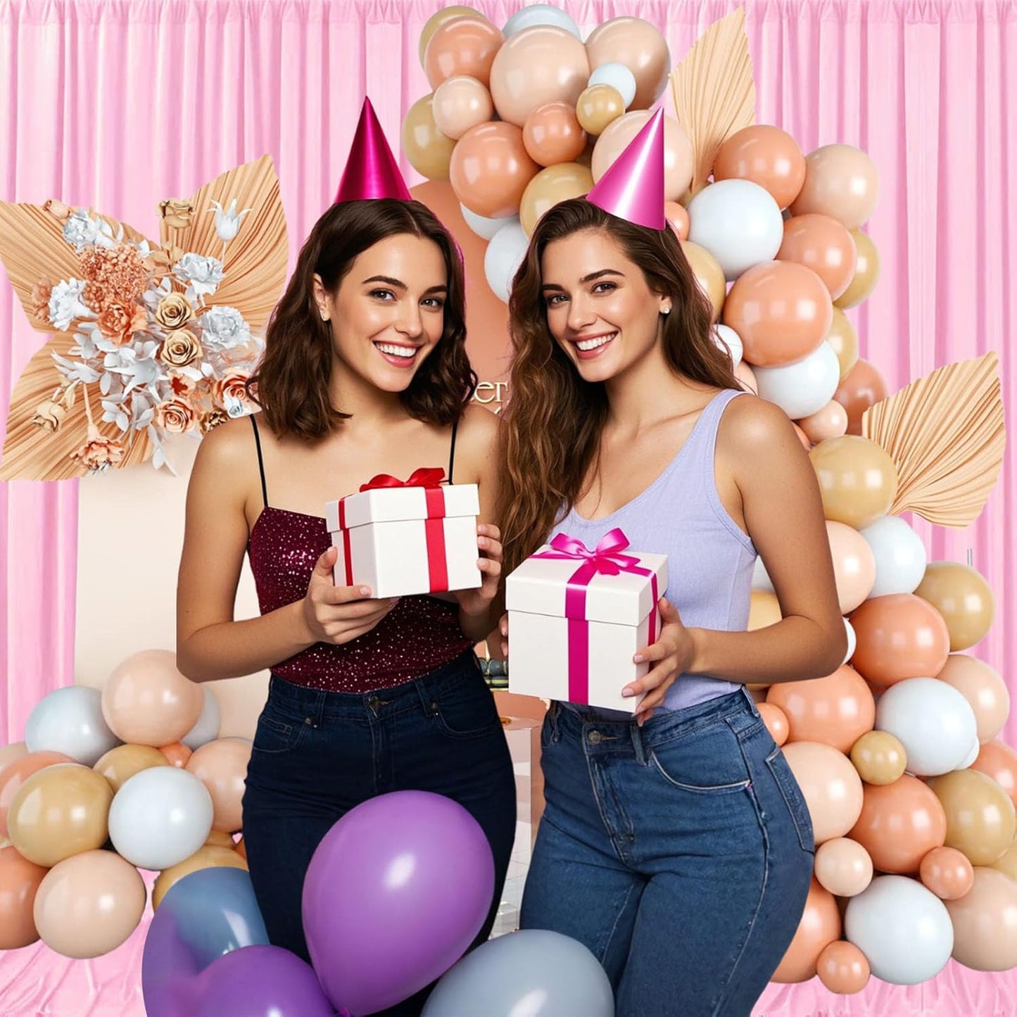 10ft x 10ft Rose Pink Backdrop Curtains for Parties, Fabric Satin Background Curtain with Rod Pockets for Weddings, Birthday, Baby Shower, Photography, Graduation Party Backdrop Drapes, 2 Panels