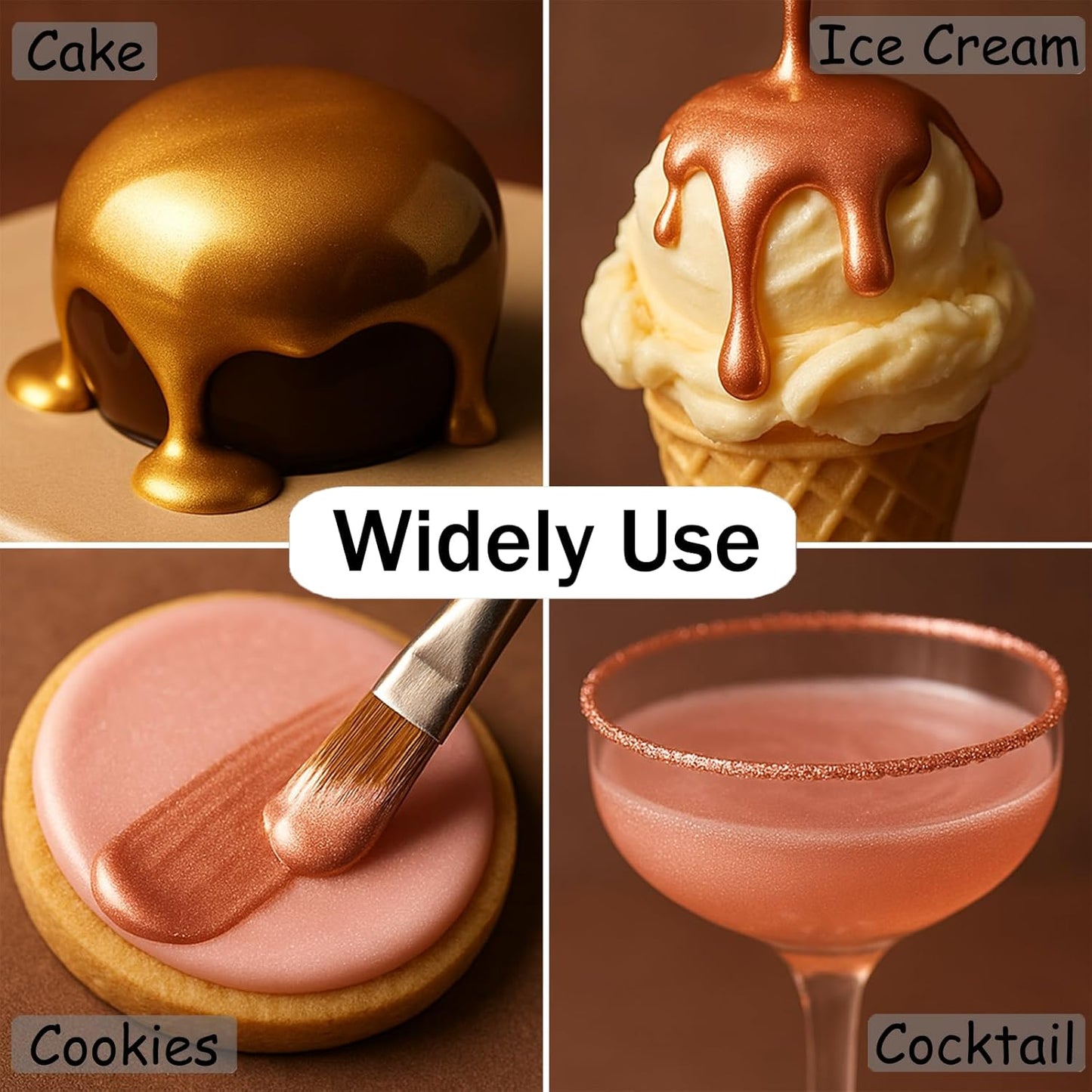 Edible Gold Metallic Paint for Baking – Food Grade Edible Gold Dust Drink Glitter for Shimmer Cake Decorating, Cookies, Cupcakes, Cocktails – 15ml Perfect for Holidays, Wedding, Birthday Decorating