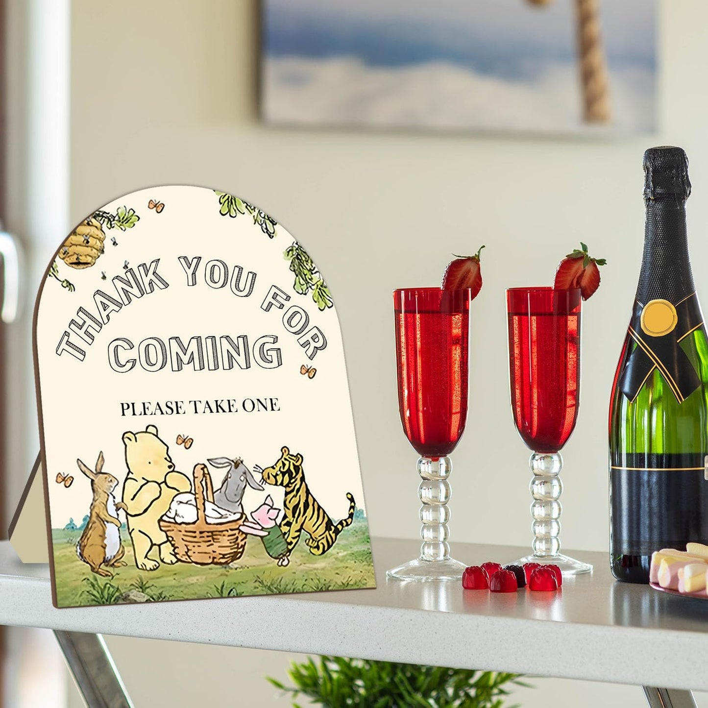 Winnie Bridal Shower Favors Sign, Winnie Decor Bridal Shower Gifts for Guests, Classic Pooh Thank You for Coming Please Take One Sign, Cute Animals Decor Baby Shower Party Supplies 9 * 11IN