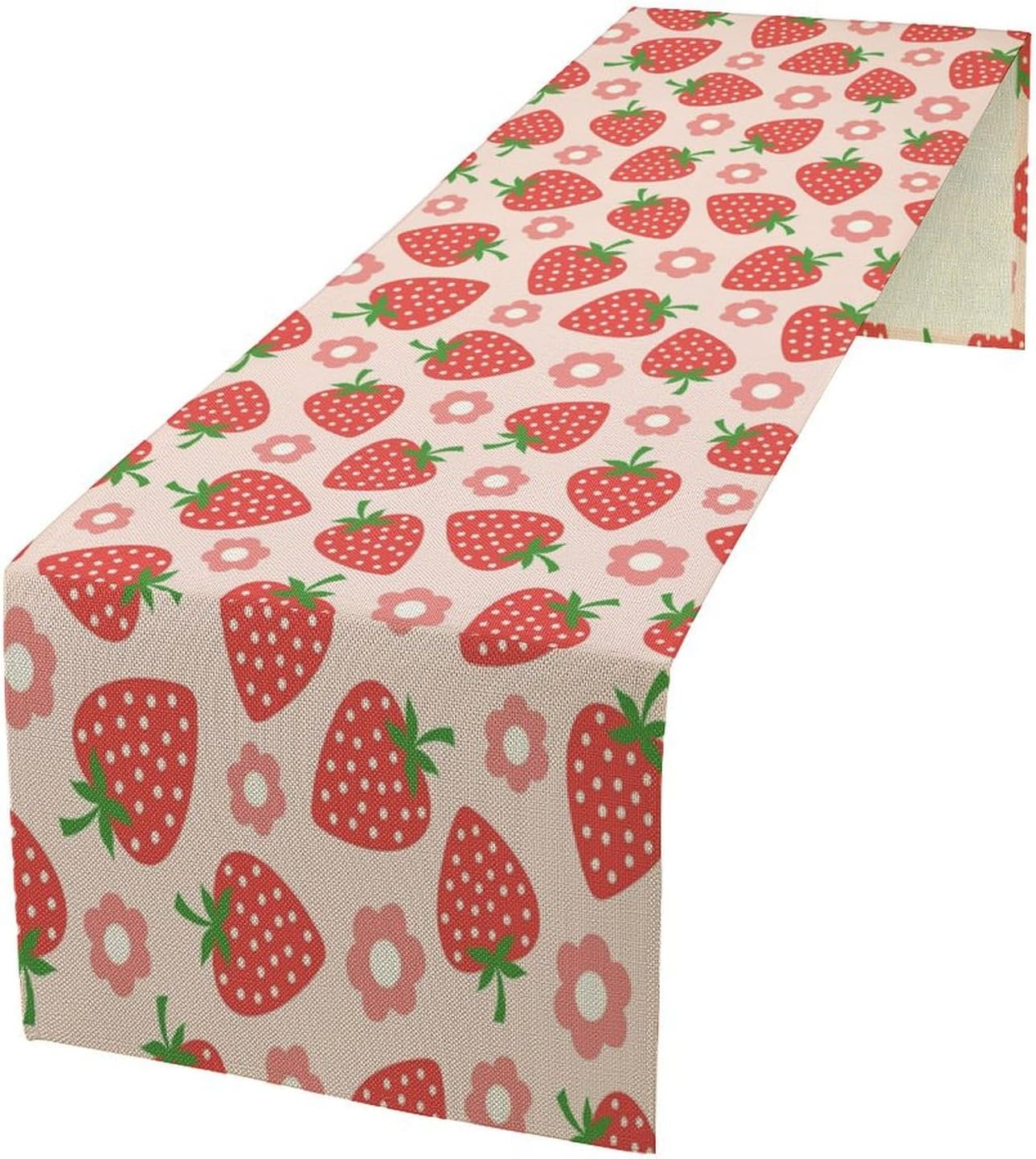 Strawberry Table Runner Spring Summer Fruit Pink Berry Forest Garden Dinner Runner for Girl Baby Shower Party Holiday Home Kitchen Dining Table Decor 13x60
