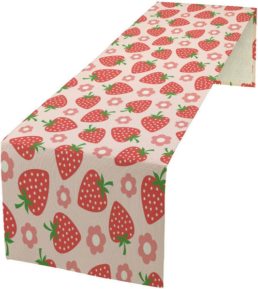Strawberry Table Runner Spring Summer Fruit Pink Berry Forest Garden Dinner Runner for Girl Baby Shower Party Holiday Home Kitchen Dining Table Decor 13x70