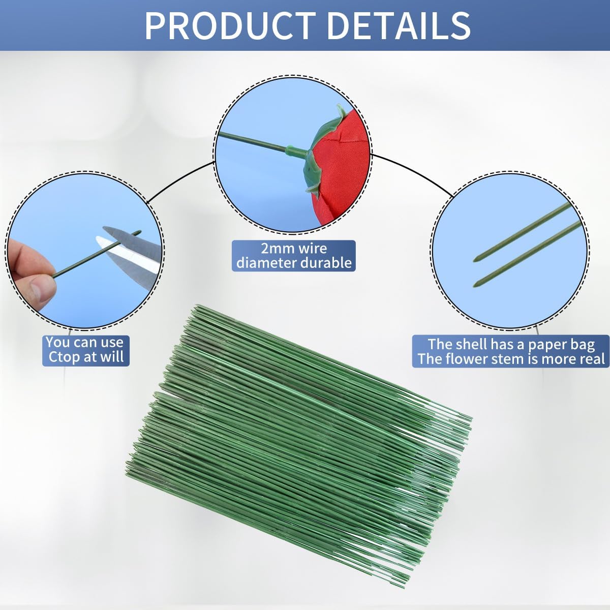 Green Floral Stems - 100pcs Plastic Flower Rods for Bouquets and Arrangements, Ideal for Crafts and Florists (17CM /6.7in)