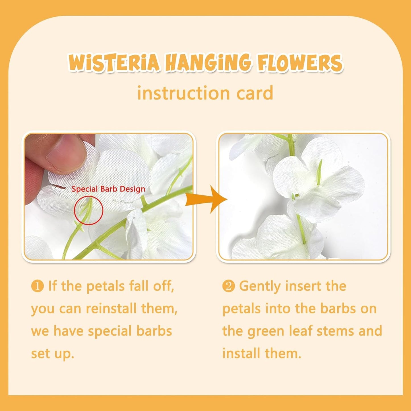 12 Pack Orange Wisteria Hanging Flowers Garland, 3.77 Feet Artificial Flower Vines, Fake Wisteria, Artificial Vines Hanging Garland for Backdrop Outdoor Yard Garden Decor