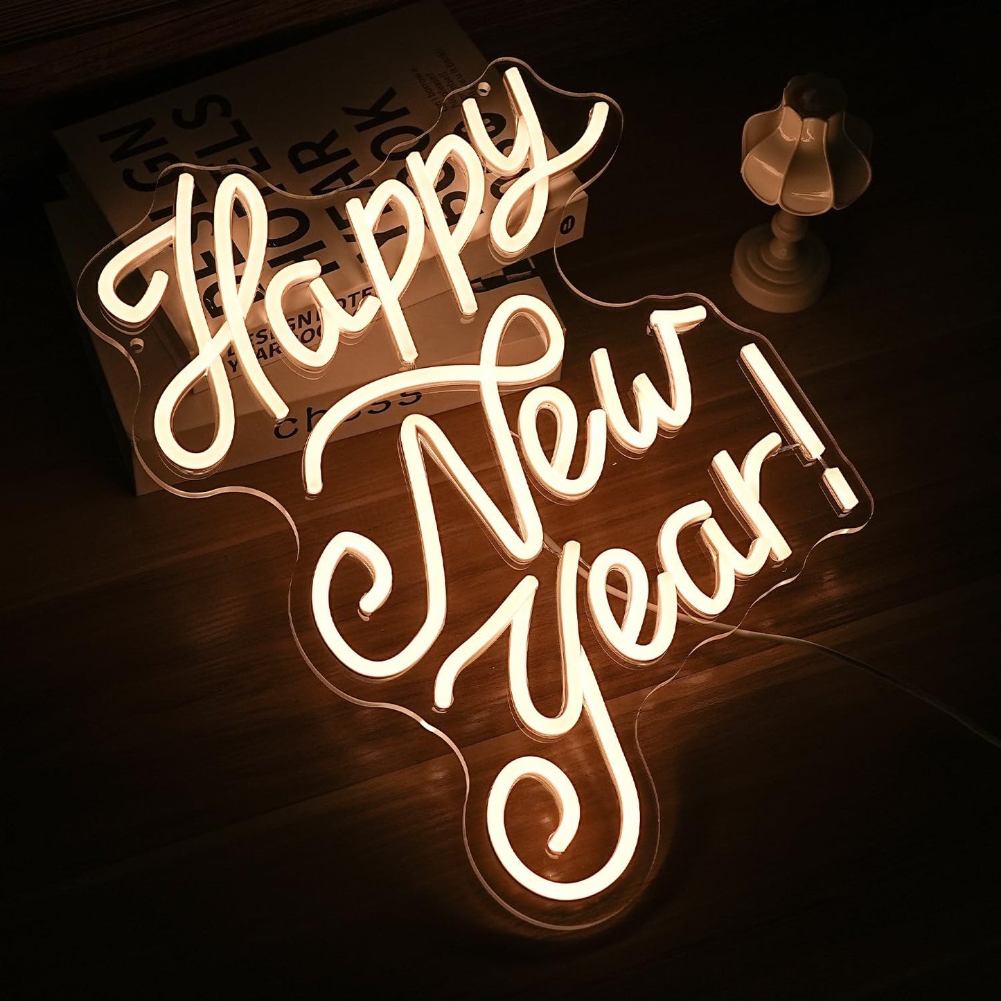 Happy New Year Neon Sign Warm White Led Neon Lights for Wall Decor Usb New Year Light Up Signs for New Year Party Decor Home Bedroom Indoor Decorations