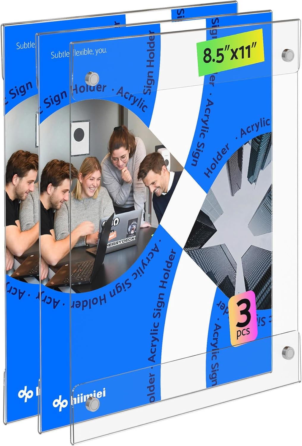 HIIMIEI Magnetic Acrylic Sign Holder 8.5 x 11 - Clear Picture Frame for Refrigerator with 4 Strong Magnets, Reusable Kids Artwork Posters Frames for Metal Surfaces, Whiteboard (3 Pack)