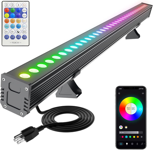 Smart Wall Washer Light Dimmable APP Control, 180W RGBCW Color Changing Linear LED Light Bar with RF Remote Control, Group Function, Timing, Perfect for Outdoor & Indoor Lighting Projects