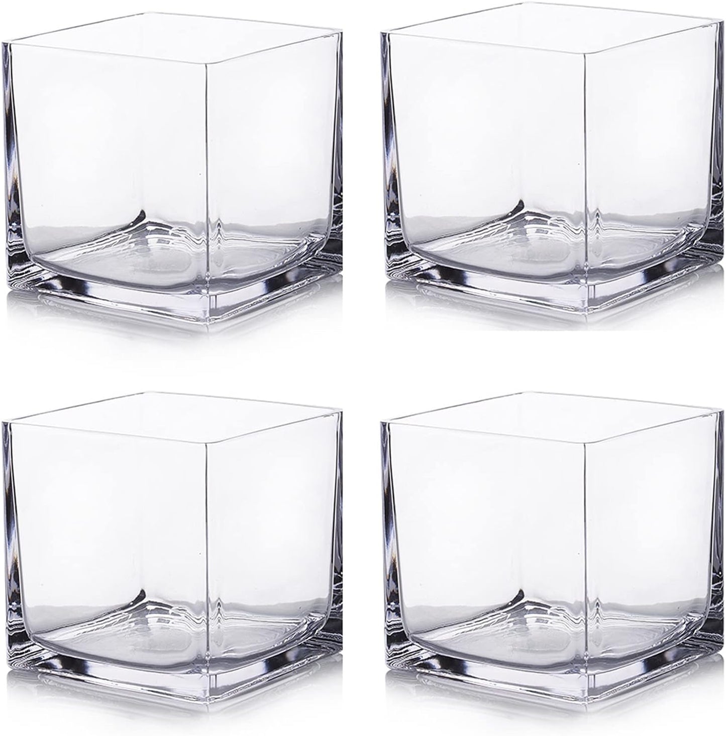 Enova Floral Set of 4 Cube Glass Vase, 5x5X5 Inch Glass Flower Vase Planter, Floating Candle Holders, Clear Square Glass Vases, Table Decorative Vase for Wedding Centerpieces, Home Office Décor