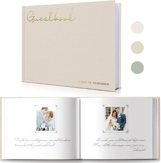 Elegant Linen Wedding Guset Book - Polaroid Guest Book for Wedding Reception,Baby Shower,Bridal Shower and Special Events - 100 Blank Pages for Sign in and Photos (B-Beige)