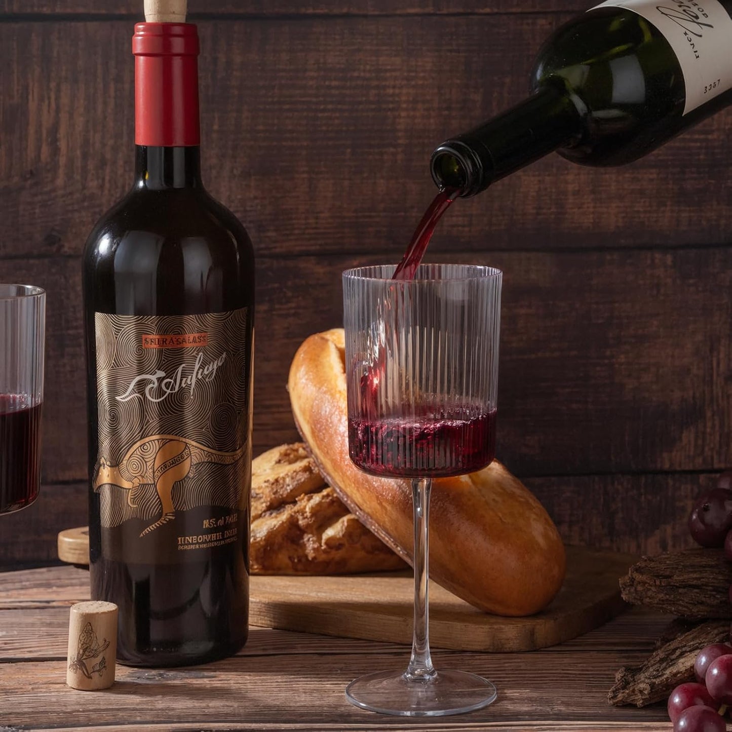 Ciaell 12 PCS Plastic Ribbed Wine Glasses - 10 OZ Plastic Square Wine Glasses with Stem - Disposable Champagne Cups for Parties & Weddings & Party