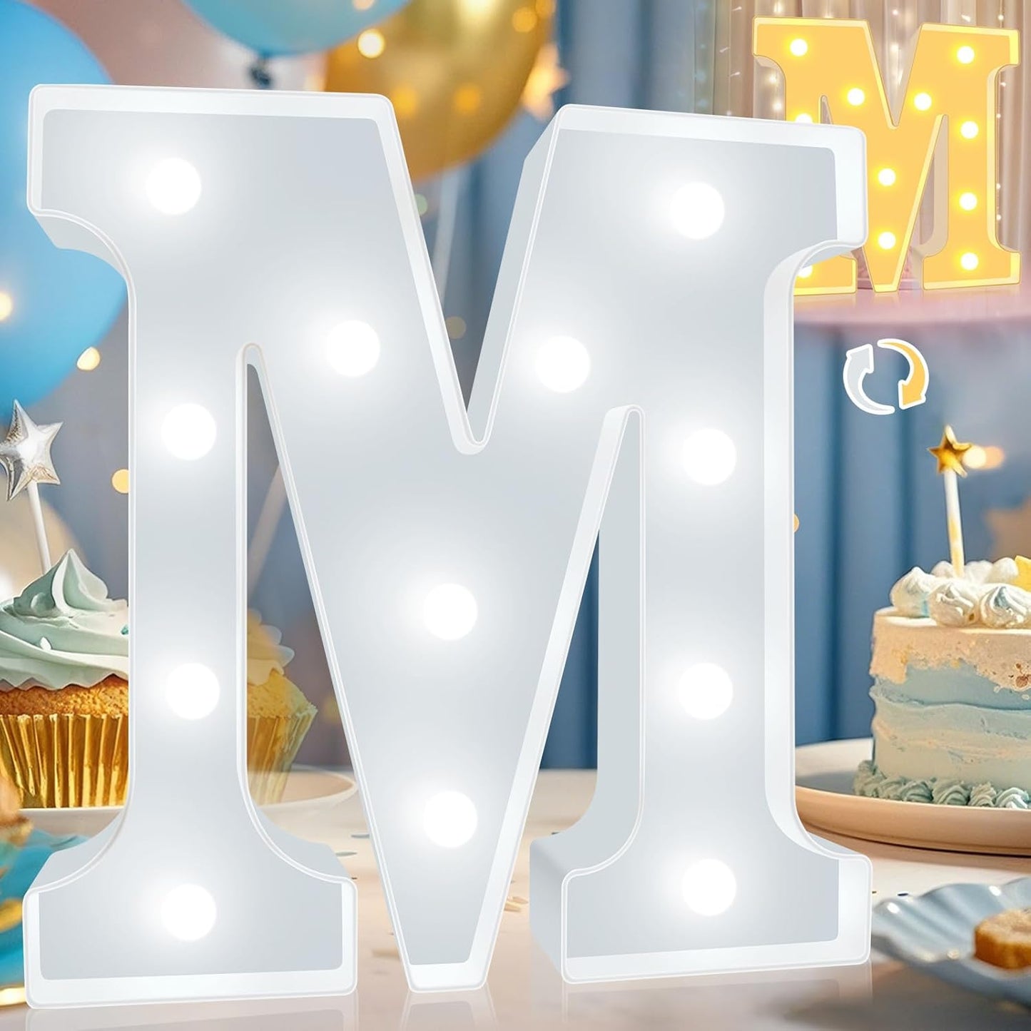 Pooqla LED Marquee Letter Lights, Warm White and Cool White Decorative Lighted Letters, Light Up Alphabet Letters for Boys Girls, Party, Wedding, Bar, Night Light, Birthday Decoration, Letter M