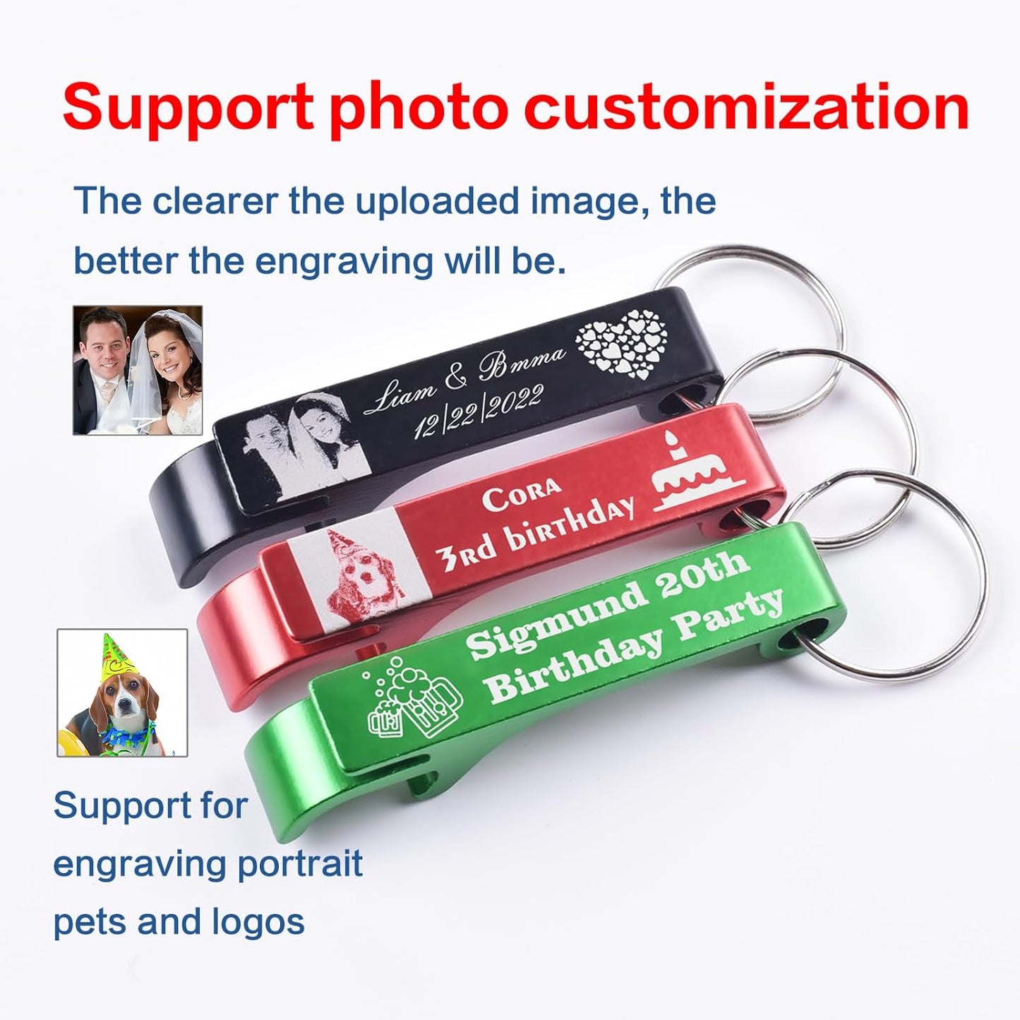 30pcs Personalized Bottle Opener Keychain Bulk, Custom Text/Logo/Photo
