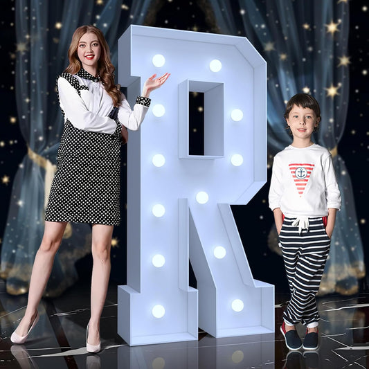 4FT Marquee Light Up Letters R – Cool White LED, Easy to Assemble Foam Board with Back Support, Large Marquee Light Up Letters for Birthday, Wedding, Party, Anniversary, Baby Shower Decor