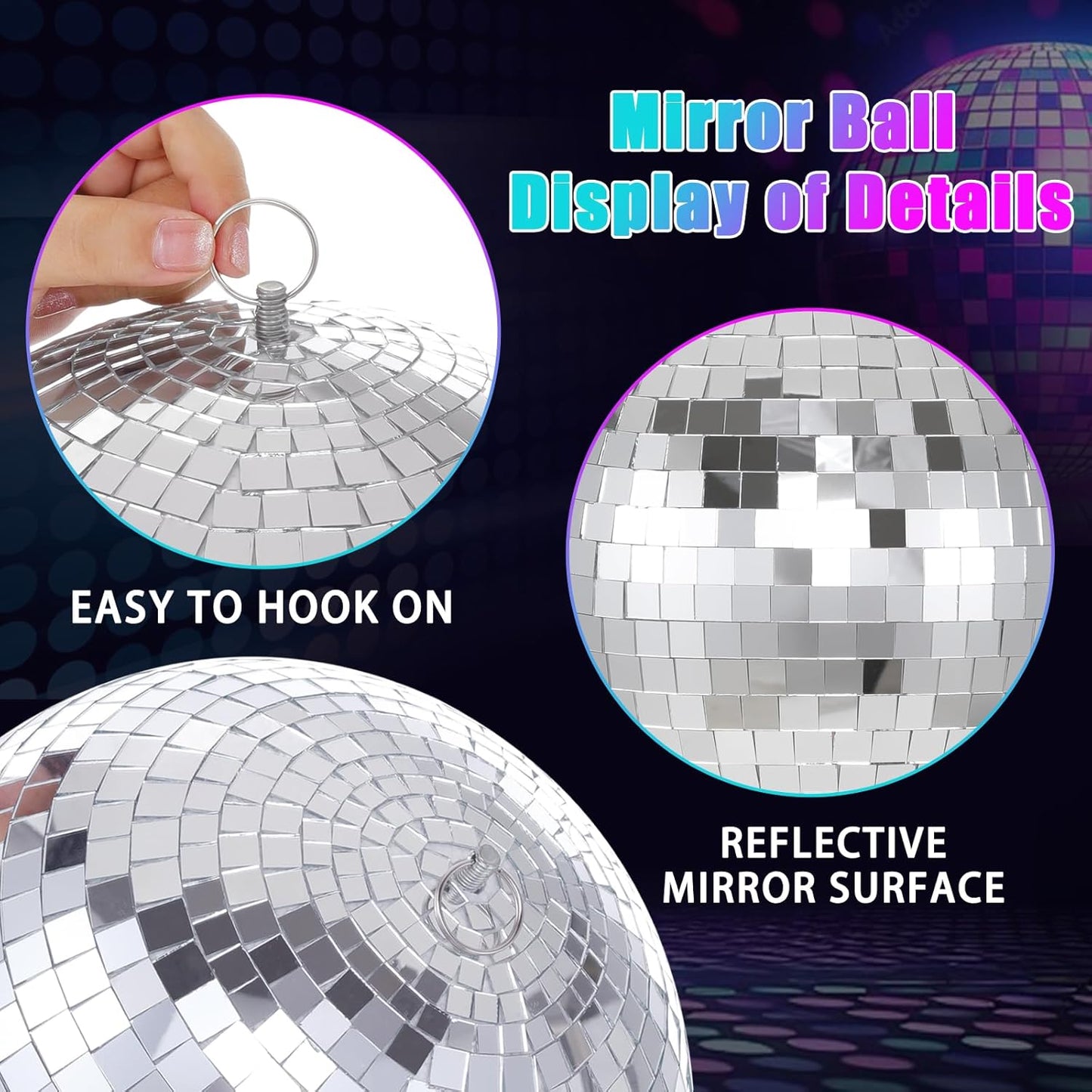 Large Mirror Disco Ball Bright Hanging Disco Ball: 6 Pcs Silver Reflective Mirror Ball - Disco Party 70s Ballroom Dance Music Festivals Decoration (10'', 8'', 3.2'')