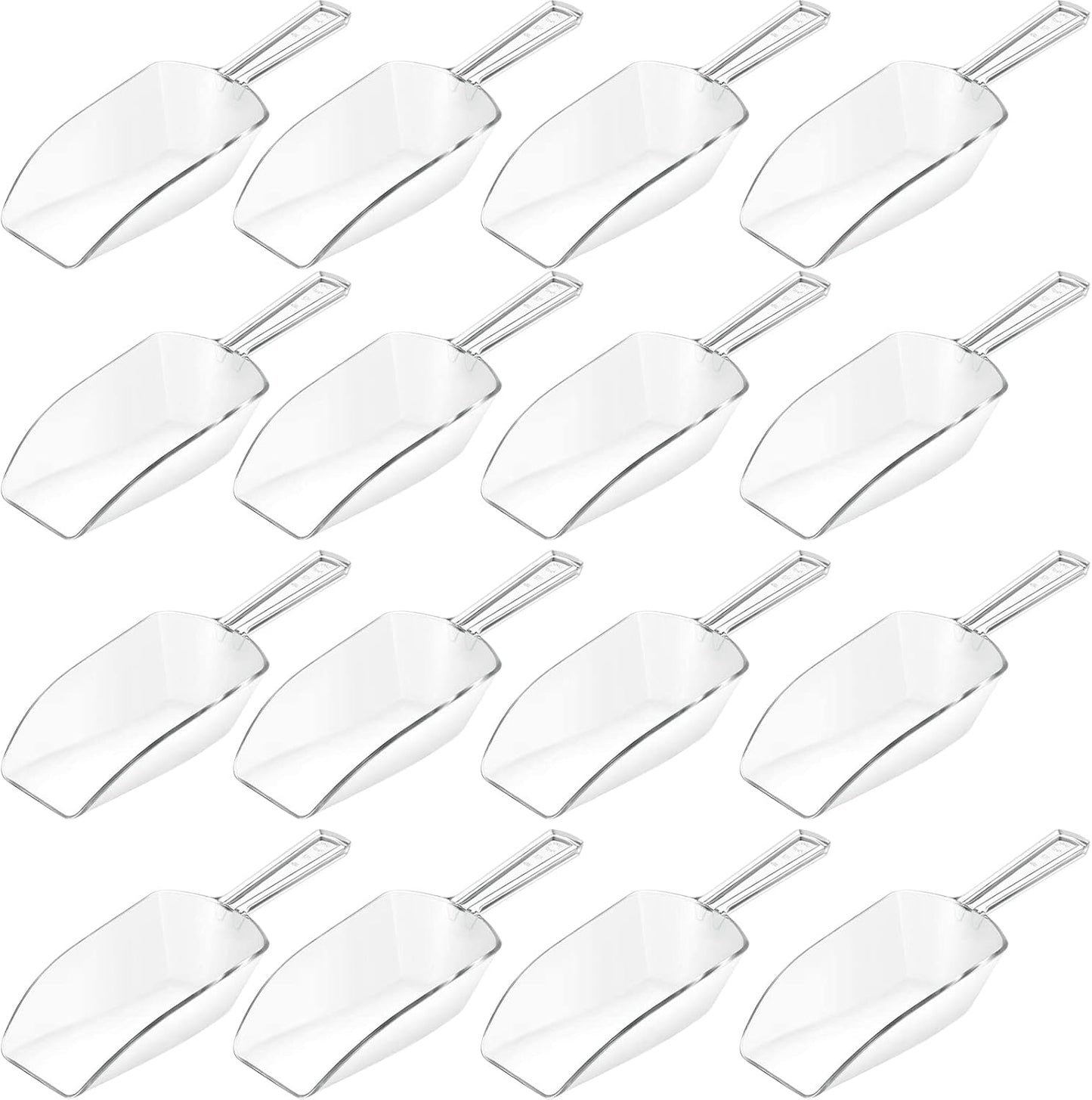 Hestya 16 Pcs Christmas Multi Purpose Clear Plastic Scoops for Candy Buffet Acrylic Kitchen Ice Food Popcorn Scoops for Protein Powders, Ice Cream, Coffee, Tea Jar (4.3 Inch)