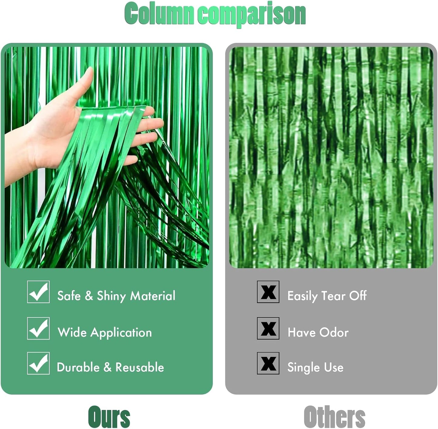 CANREVEL 2 Pack 3.3x8.2 Feet Foil Fringe Backdrop Curtains, Green Tinsel Streamers Birthday Party Decorations, Fringe Backdrop for Jungle Safari Tropical Party Christmas Decorations