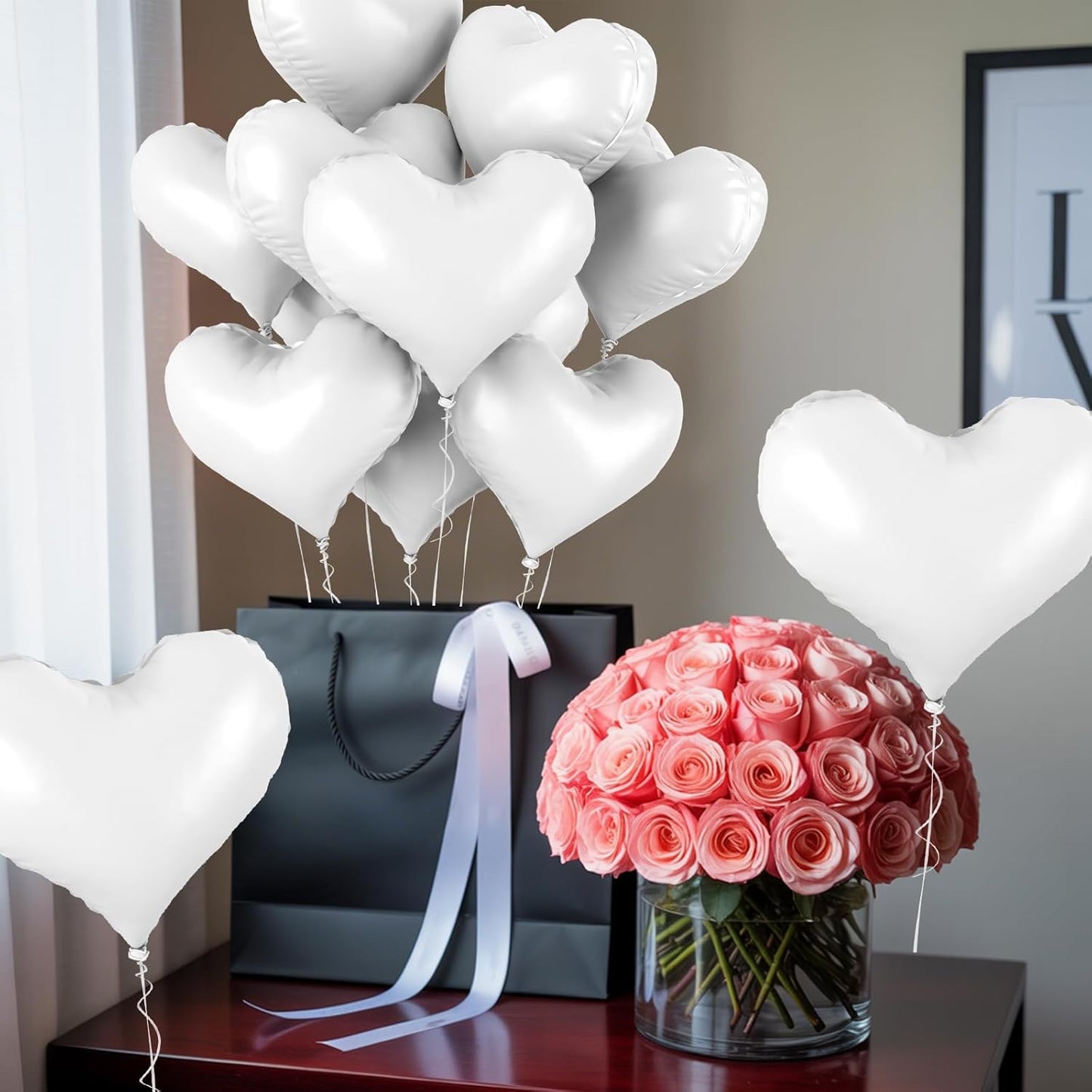 20 Inch White Heart Balloons, 10 Pcs White Heart Shaped Foil Balloons, Wedding Love Helium Balloon for Valentine Bridal Shower Anniversary Bachelorette Birthday Party Decorations