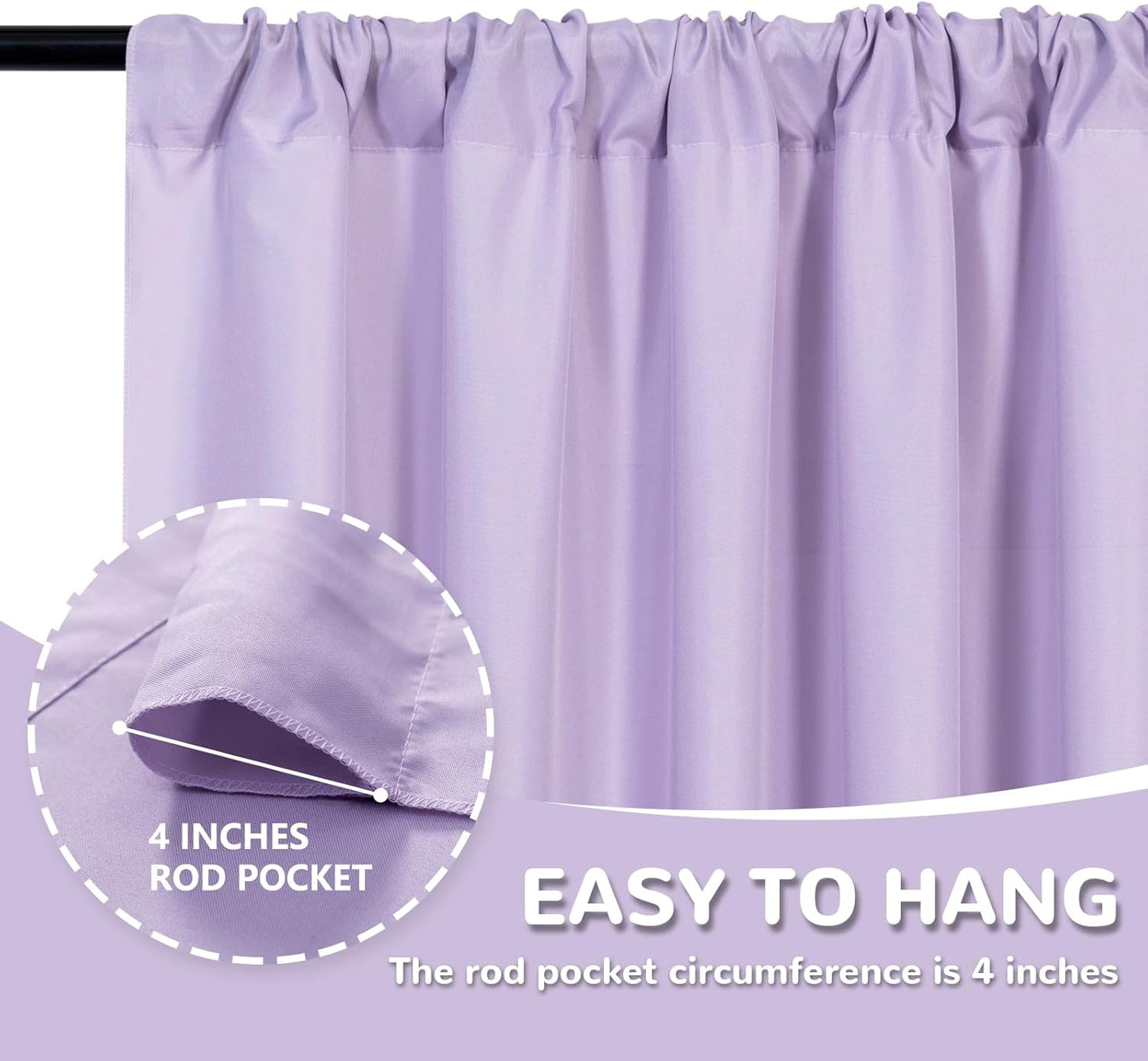 MEETSKY 10ft x 8ft Light Purple Backdrop Curtain for Parties Wedding Photo Background Rod Pocket Curtains Backdrop Drapes Home Decoration for Birthday Party Baby Shower Photoshoot, 5ft x 8ft, 2 Panels