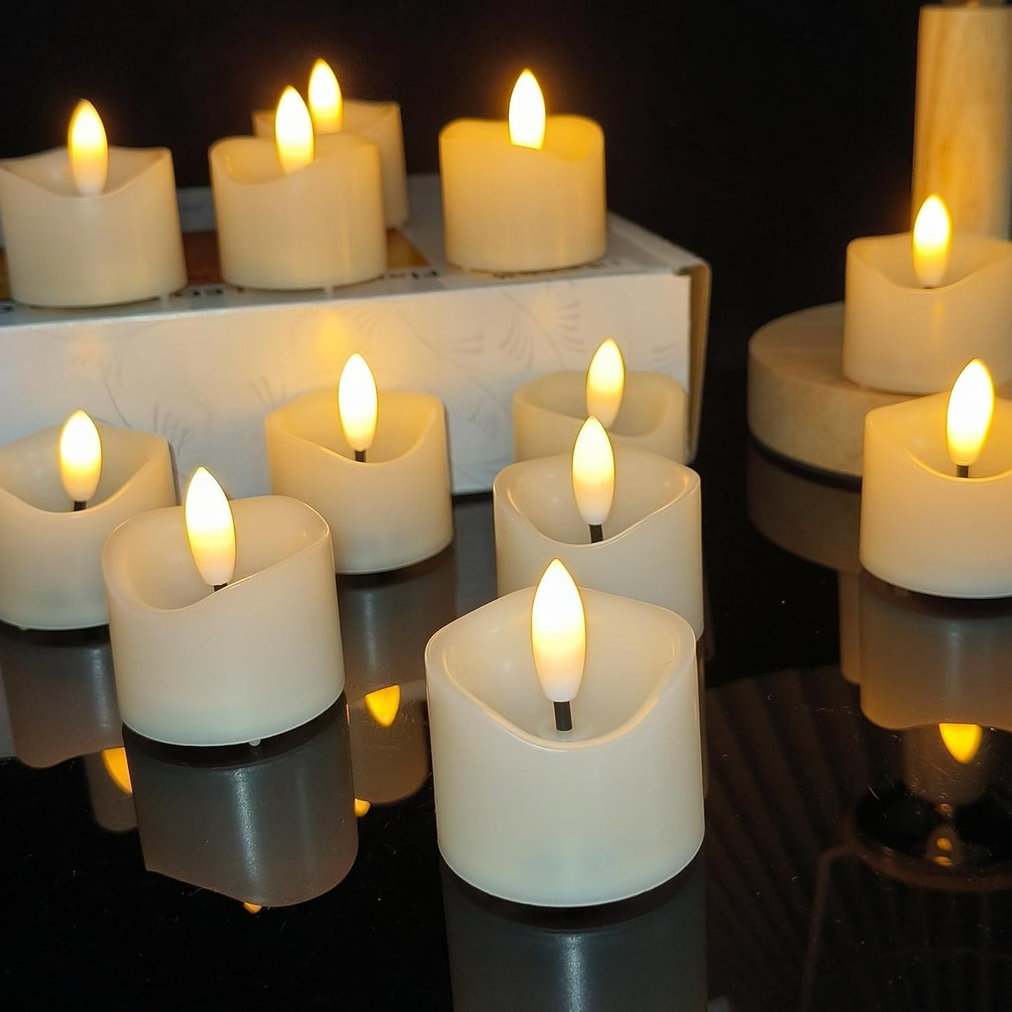 48 Pack Battery Operated Votive Candles 1.5 x 1.67 inches Flameless Votive Tealights Black Wick Tea Lights LED Electric Fake Candles Realistic for Wedding Christmas Thanksgiving Party Decoration